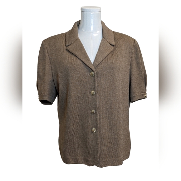 St. John Brown Knit Shirtsleeve Cardigan and Tank Size Large 14 - Picture 1 of 7